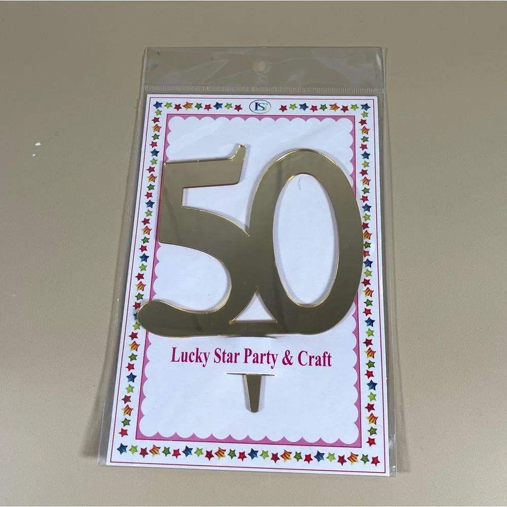 NWT 50th Golden Acrylic Mirrored Cake Topper